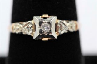 Vintage Estate 14k Solid Yellow & White Gold Authentic Diamond Size 7.  75 Ring