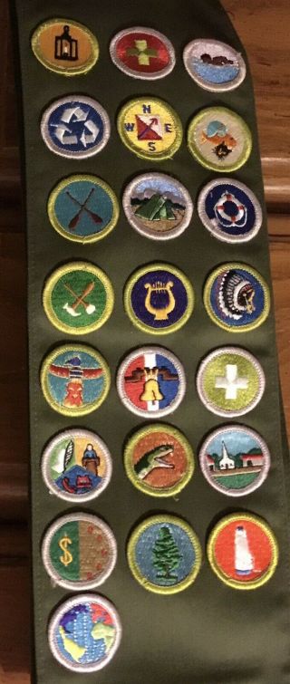 Scout Memorabilia Bsa Merit Badge Sash With 22 Mb