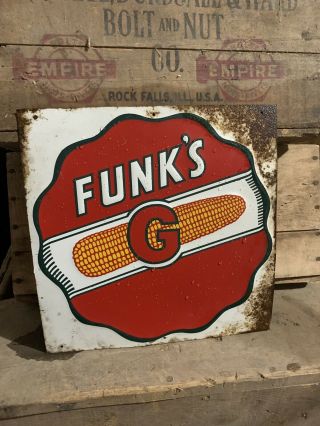 Vintage Funk’s G Seed Corn Sign 12x12 Metal Farm Field Row Marker Embossed Blank