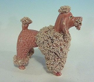Vintage Mid Century Pink Spaghetti Ceramic Poodle Dog Figurine 5.  25 " Tall