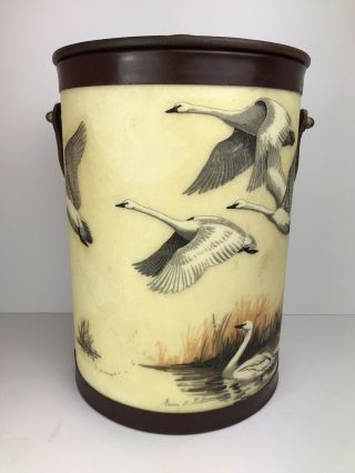 Vintage Bacova Guild Fiberglass Pond Goose Scene Ice Bucket W/box Leather Strap