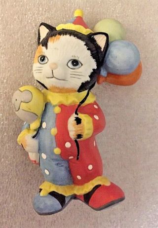 Clown Kitty Cat W/balloons 3.  25 " H Figurine By Bronson Collectibles 1993