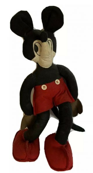 Vintage Disney - Style Mickey Mouse 15 " Tall Handmade Doll 1930’s ? Pointy Nose