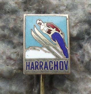 Antique Harrachov Czech Ski Jumping Olympic Skiing Stadium Flying Pin Badge