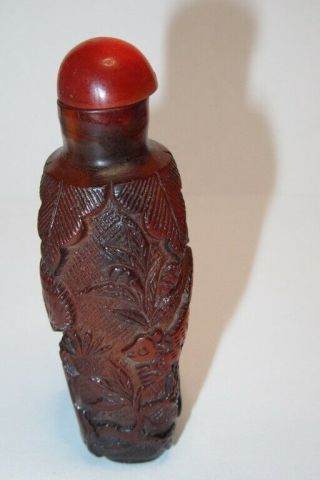Fine Old Chinese Asian Snuff Bottle - Carved W/ Animal Floral Relief