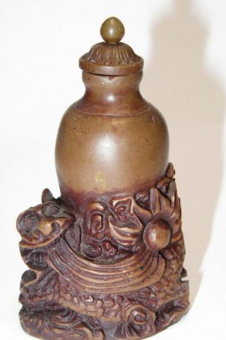 Fine Old Chinese Asian Snuff Bottle - Carved Dragon Figural Stone