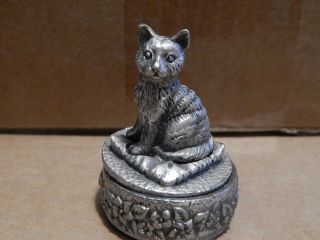 Vintage Cat Lovers Pewter Trinket Box Kitty Cat