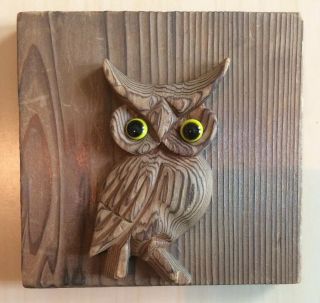 Vintage 3d Wood - Carved Owl Wall Hanging Plaque Decor