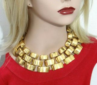 Vintage Signed Ben Amun Gold Plated Statement Modernist Haute Couture Necklace