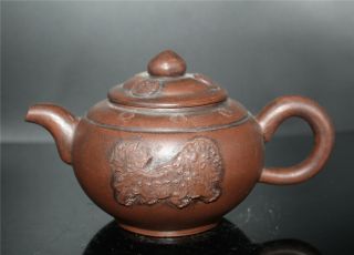 Collect Chinese Old Yixing Zisha Clay Teapot Lucky Lion Purple Sand Teapot 260cc