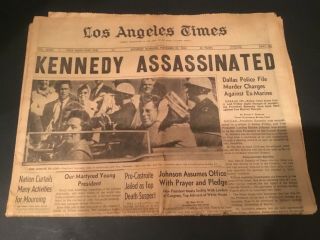 Vintage Newspaper John F.  Kennedy Assassination November 23rd,  1963 L.  A.  Times Vg