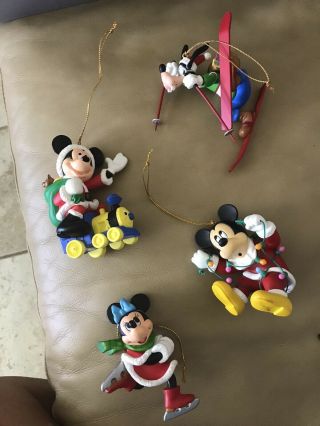 4 Disney Christmas Ornaments 2 Mickey Mouse,  Goofy And Minnie Mouse
