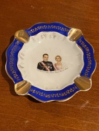 Porcelain Limoges France Ashtray Prince Rainier & Princess Grace Kelly Monaco