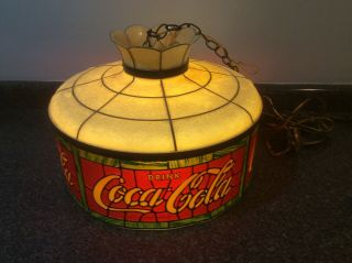 Vintage (1960 - 1970) Coca - Cola Tiffany Style Plastic Hanging Lamp Light
