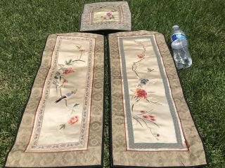 3 Antique Vintage Chinese Embroidered Silk Panel