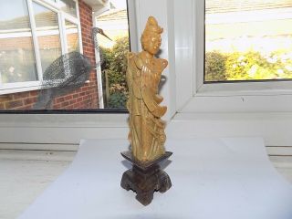 Antique / Vintage Chinese Hand Carved Hard Stone Guanyin Figure 19.  25 Cm Tall