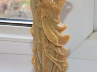 ANTIQUE / VINTAGE CHINESE HAND CARVED HARD STONE GUANYIN FIGURE 19.  25 cm tall 3