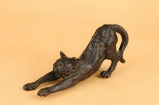 Rare Chinese Bronze Hand Cast Lovely Cat Statue Table Ornament Netsuke