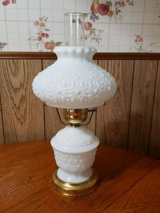 Vintage Hurricane Lamp Embossed White Milk Glass 16 " Tall