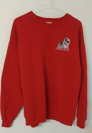 Keeshond Embroidered Sweatshirt - Large - Red - Euc