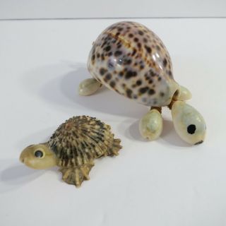 Vintage Two Turtle Figures Figurines Seashells Sea Shells Ocean Decor Kitsch