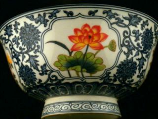 Large Antique Chinese Qing Blue & White W/famille Rose Porcelain Flower Bowl