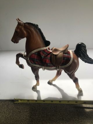 Vintage Breyer Horse Elegantly Dressed Up In Plaid Blanket And Saddle
