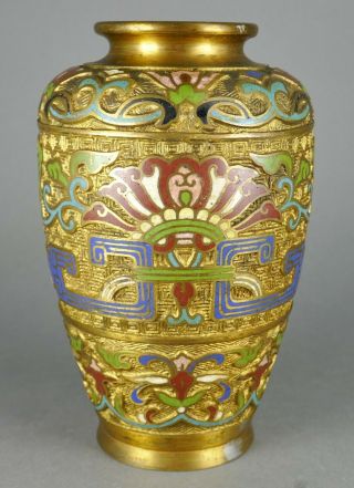 Antique Japanese Meiji Period Cloisonne Gold Gilt Archaic Bronze Vase