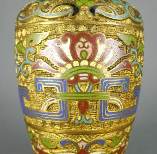 Antique Japanese Meiji Period Cloisonne Gold Gilt Archaic Bronze Vase 2
