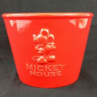 Rare Disney Mickey Mouse Ceramic Flower Pot Planter Red 7.  5 " Tall