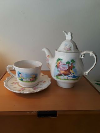 Disney Alice In Wonderland Tea Pot,  Cup And Saucer