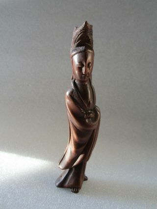 Antique 19th C.  Chinese Qing Dynasty Hand Carved Wood Guanyin Figure