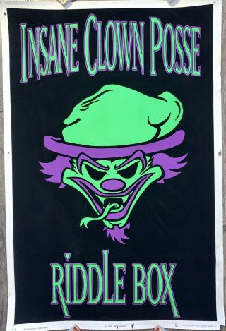 Vintage 1998 Icp Riddle Box Blacklight Poster Insane Clown Posse