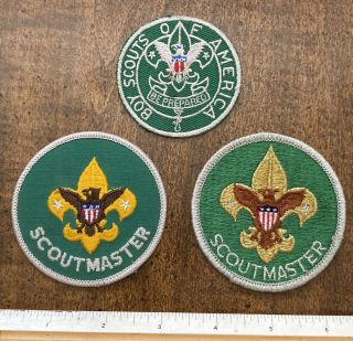(3) Vintage Bsa Scoutmaster Patches - 1960’s Cut Edge,  1980’s Green & Trained -