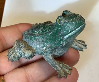 Antique Spelter White Metal Green Frog Figure