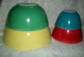 Vintage Nesting Pyrex Mixing Bowls Primary Colors 401 402 403 404