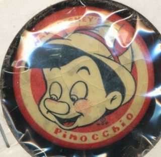 Disneyana - Pin Back Button - Pinocchio - Pin - 146 (kay Kamen Back Label) 1940