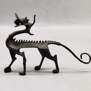 5.  7 " Collect Chinese Bronze Fengshui Zodiac Animal Dragon Study For Use Pen Rack