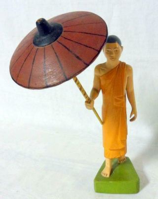 Hand Carved Painted Antique Wood Carving Carved Chinese Man With Umbrella
