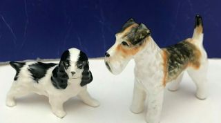 2 Vintage Dog Miniature Figurine Airedale Terrier Cavalier King Charles Spaniel