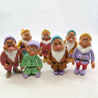 Vintage Disney Seven Dwarfs Figures Complete Set Movable Arms & Torso Thailand