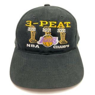 Vintage Los Angeles Lakers 3 - Peat Nba Championship Black Strapback Hat Kobe Shaq