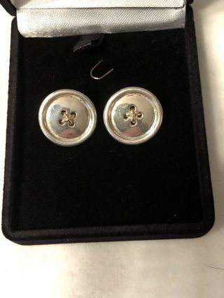 Tiffany & Co 14k & 925 Sterling Silver Vintage Round Button Clip On Earrings