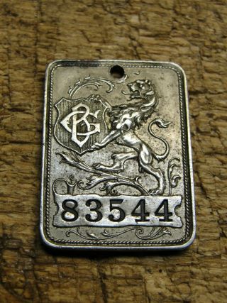 Antique Silver Tag Key Fob Lion Holding Shield W/ Gb Monogram