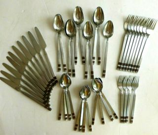Vtg 45 Pc Stanley Roberts Sri Crosspoint Stainless Forks Knives Spoons Faux Wood