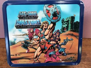 Masters Of The Universe He Man Metal Lunch Box 1983 Aladdin Vintage With Thermos