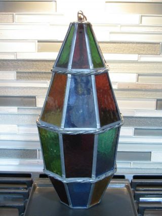 Vintage Leaded Stained Glass Hanging Light Fixture Lamp