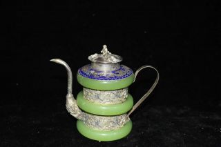 China Old Tibetan Silver Cloisonne Filigree Dragon Pattern Bracelet Teapot