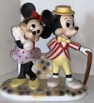 Vintage Walt Disney Productions Mickey Mouse And Minnie Mouse Porcelain Figurine