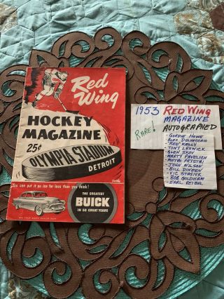 Vintage 1953 Detroit Red Wings Nhl Hockey Program With Gordie Howe Autograph